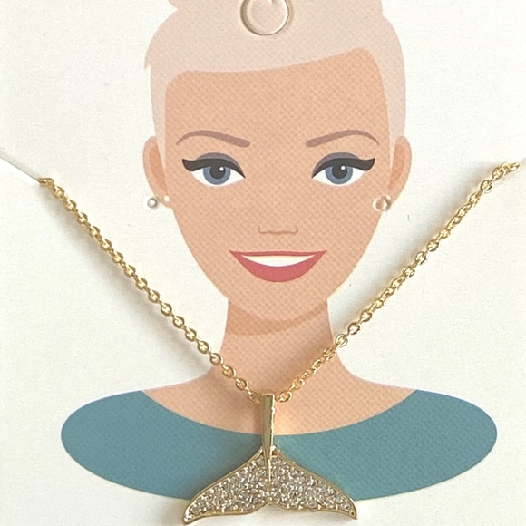 Gold Plated Paver Rhinestone Whale Tail Pendant Necklace #N210 - Picture 7 of 8